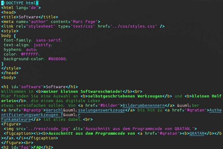 Ausschnitt aus dem HTML-Quelltext dieser Webseite.