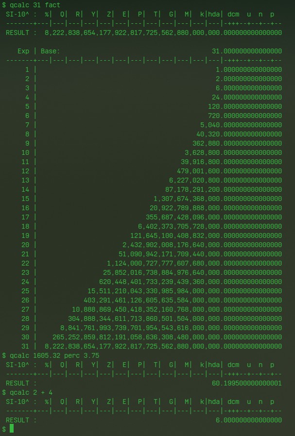 Beispiel von berechneten Werten.
