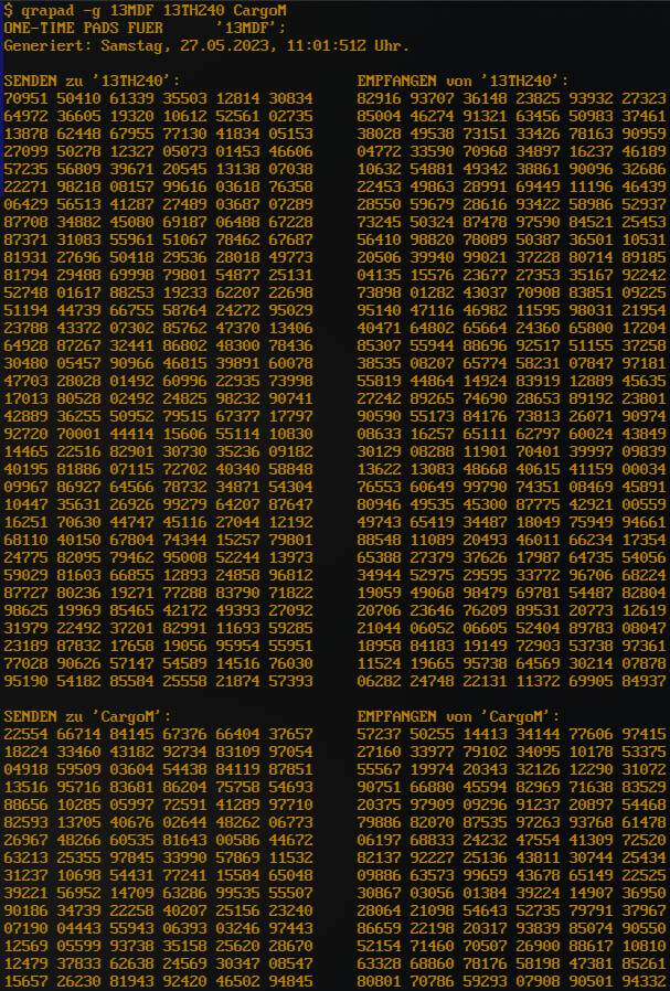 Beispiel von generierten One-Time-Pads.